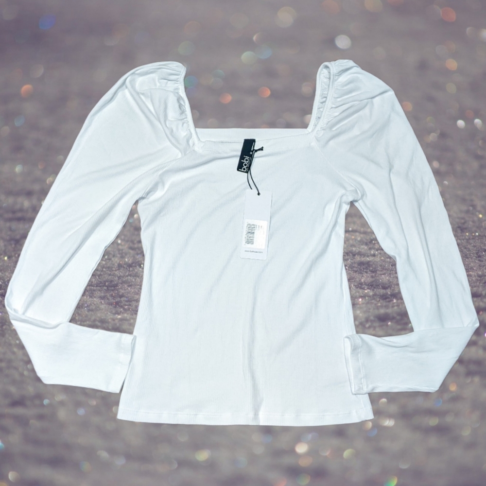 NWT Bobi Puff Sleeve Ribbed Blouse, Size L - Picture 1 of 4